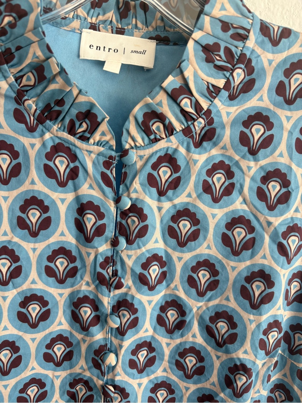❤️ NEW entro Light Blue Printed Midi Dress with Ruffle Hem - Picture 2 of 11